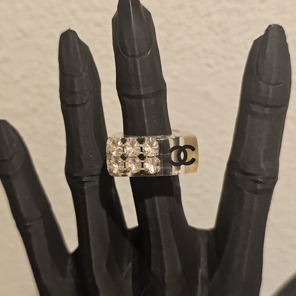 Chanel Lucite CC Logo Crystal Ring - Picture 3 of 8